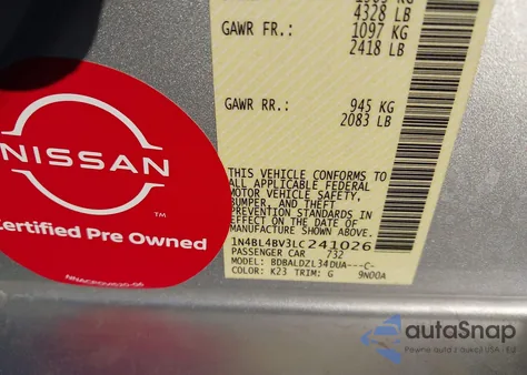 2020 Nissan Altima S Fwd z USA, uszkodzony, nr VIN 1N4BL4BV3LC241026